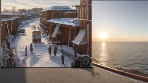 digital compositing,sochi,lake superior,3d rendering,nuuk,tahoe,wooden houses,funicular,render,fragrant snow sea,quebec,board walk,concept art,husavik,winter village,wooden pier,boardwalk,cube stilt houses,grand haven,360 ° panorama,Common,Common,Natural