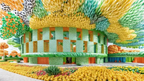 cartoon forest,dubai miracle garden,mushroom landscape,tree house,insect house,bee house,garden of plants,3d fantasy,mushroom island,beekeeper plant,render,trumpet tree,tree house hotel,treehouse,bird kingdom,yellow garden,flower tree,japan garden,fractalius,3d rendering