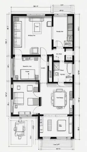 Floor plan, architectural symbols, modern minimalist style, clean lines, simple shapes, various colors, 2D representation, orthogonal projection, wall thickness, door swing direction, window types, fu