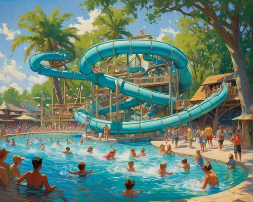 water park,diamond lagoon,lagoon,white water inflatables,underwater playground,mahogany bay,dolphinarium,swim ring,amusement park,holiday complex,scandia,seaside resort,theme park,loro park,tropical island,crescent spring,aqua studio,island suspended,artificial island,swimming pool,Art,Classical Oil Painting,Classical Oil Painting 15