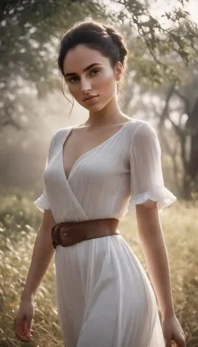 woman in white dress standing with grass in background,tropico,gwtw,katrina,kangna,milkmaid,vidya,Photography,Cinematic