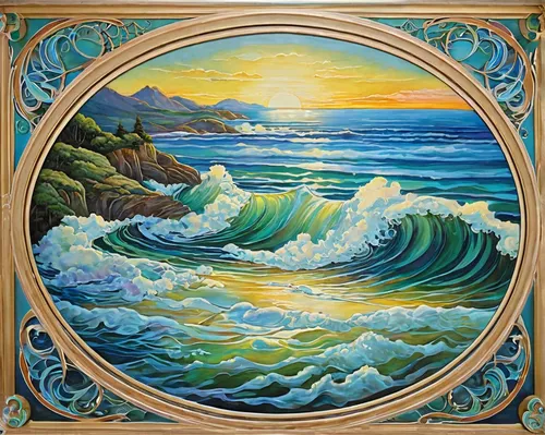 ocean waves,el mar,japanese waves,seascape,tsunami,water waves,ocean background,ocean,waves,tidal wave,sea landscape,sea,the wind from the sea,god of the sea,oil painting on canvas,waves circles,poseidon,wave pattern,sea beach-marigold,pacific,Illustration,Retro,Retro 13