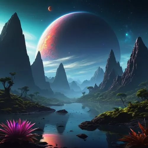 alien planet,alien world,futuristic landscape,fantasy landscape,exoplanets,exoplanet,Conceptual Art,Sci-Fi,Sci-Fi 12