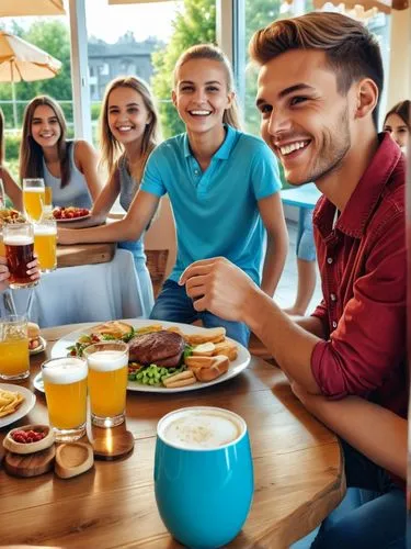 Cheerful get-together of young people.,people are enjoying a beer and food meal,restaurants online,addiction treatment,conviviality,carousing,enculturation,virtuelles treffen,Photography,General,Reali