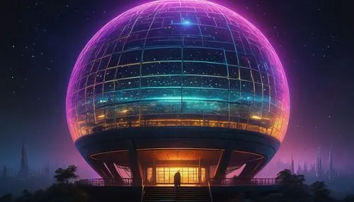 cosmosphere,futuristic architecture,prism ball,glass sphere,the energy tower,epcot ball,primosphere,alchemax,futuristic landscape,the globe,spaceport,globecast,skylon,orb,valerian,futuristic,cybercity,technosphere,musical dome,planetarium,Art,Artistic Painting,Artistic Painting 25