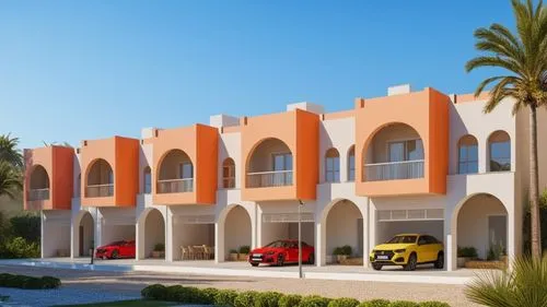 there are two cars parked in the front of a two story building,djerba,jerba,baladiyat,saadiyat,hasinai,orangi,nizwa,khaimah,nasimi,gulf,qasr al watan,holiday villa,riad,ajman,mahdavi,rustaq,omantel,or