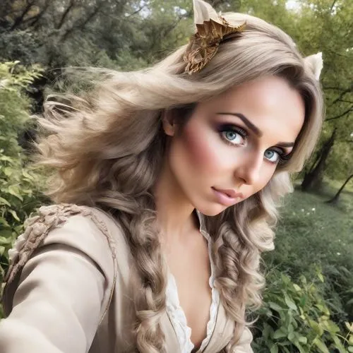 Косплей,a beautiful young woman standing in a forest,spiridonova,kudryavtseva,kittani,fawn,feline look,wild cat,Photography,Realistic