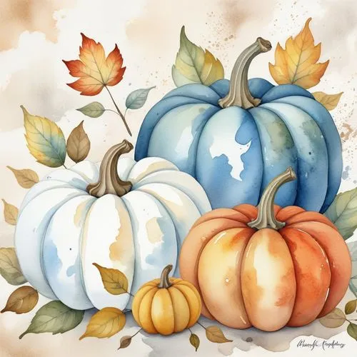 a painting of three pumpkins in different colors,autumn pumpkins,decorative pumpkins,pumpkins,striped pumpkins,mini pumpkins,pumpkin autumn