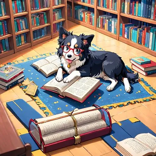 bibliophile,bookworm,scholar,inugami,bookworms,dog illustration,Anime,Anime,Traditional