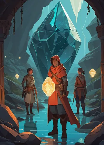 ice cave,guards of the canyon,adventurer,game illustration,glacier cave,mountain guide,travelers,the wanderer,cave tour,traveler,explorer,lantern,exploration,digital nomads,lamplighter,wanderer,transistor,crystals,chasm,dungeons,Illustration,Vector,Vector 05