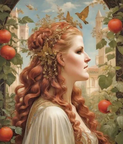 persephone,heatherley,girl in a wreath,ceremonials,hildebrandt,bacchante,Digital Art,Impressionism