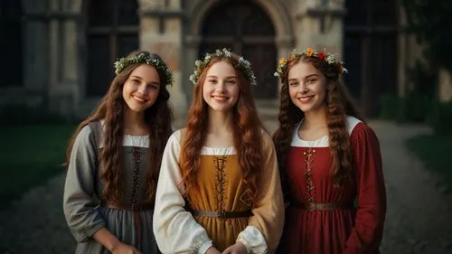 young women,tudor,three flowers,redheads,musketeers,medieval,trio,the three graces,germanic tribes,renaissance,middle ages,celtic woman,sisters,beautiful photo girls,elves,the middle ages,women's clot