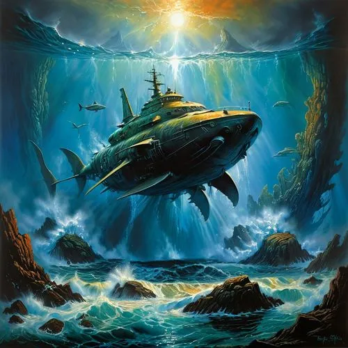 sea scouts,fish-surgeon,semi-submersible,submersible,poseidon,marine electronics,maelstrom,god of the sea,aquanaut,raftsundet,thunnus,sea fantasy,atlantis,testament,constellation swordfish,coelacanth,key-hole captain,scuba,ballistic missile submarine,cd cover,Illustration,Realistic Fantasy,Realistic Fantasy 32