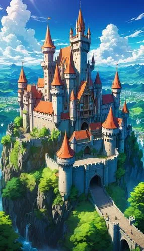 fairy tale castle,castlelike,castel,knight's castle,highstein,medieval castle,castleguard,castletroy,new castle,castle,fairy tail,alfheim,fairytale castle,castle of the corvin,knight village,summit castle,fantasy city,gold castle,forteresse,templar castle,Illustration,Japanese style,Japanese Style 03