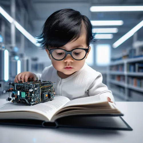 child with a book,book electronic,digitization of library,women in technology,children learning,arduino,librarian,little girl reading,computer science,prospects for the future,book glasses,machine learning,scholar,science education,artificial intelligence,e-book readers,bot training,digital vaccination record,hardware programmer,reading glasses,Photography,General,Sci-Fi