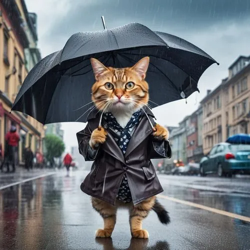 rain cats and dogs,man with umbrella,protection from rain,rain protection,walking in the rain,brolly,raincoat,street cat,rainwear,ukrainy,orange tabby cat,rainman,pluie,ginger cat,weathercaster,godeffroy,raindops,cat image,rainy weather,cat sparrow,Photography,General,Realistic