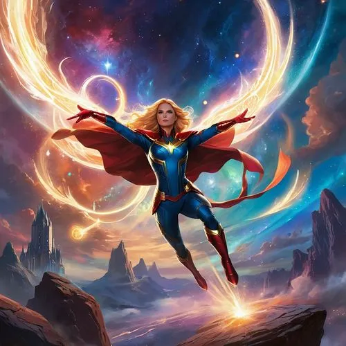 captain marvel,supergirl,zauriel,supernova,kara,flamebird,Illustration,Realistic Fantasy,Realistic Fantasy 01