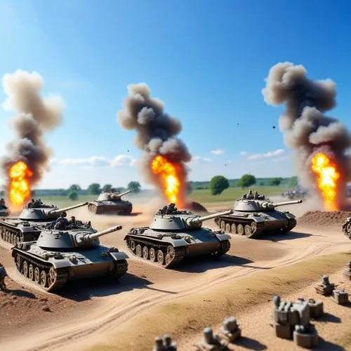 full armoured mechanical regiment firing in miniature war battlefield,tanks set on fire during a battle on a country road,wargaming,metal tanks,tankettes,m1a2 abrams,tanks,panzers,panzertruppe,m1a1 ab