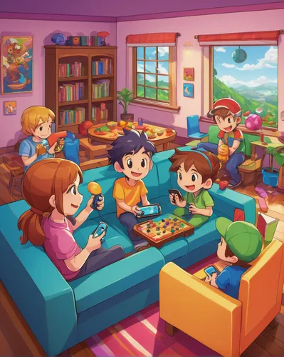 kids room,game room,boy's room picture,playing room,acerola family,osomatsu,room children,nintendo,game illustration,children's background,children's room,playmat,kawaii children,chibi kids,star kitchen,the little girl's room,kids illustration,gamers,great room,cartoon video game background,Illustration,Vector,Vector 11