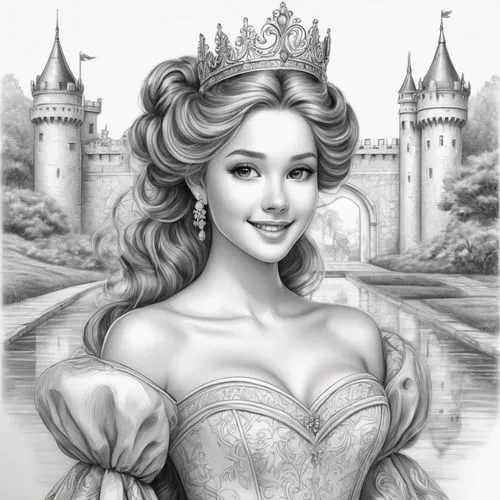 princess sofia,prinses,fairy tale character,princess anna,prinzessin,thumbelina,Illustration,Black and White,Black and White 30