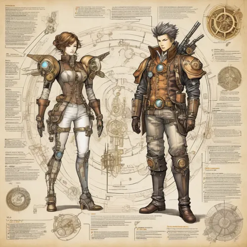 steampunk gears,steampunk,game characters,gears,revolvers,sci fiction illustration,game illustration,sea scouts,pathfinders,massively multiplayer online role-playing game,partnerlook,cartography,biomechanical,airships,cogs,boy and girl,costume design,cybernetics,blueprints,metallurgy,Unique,Design,Infographics