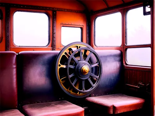 ship's wheel,wheelhouse,paddlewheel,railway carriage,ships wheel,footplate,windlass,sternwheeler,sternwheelers,paddlewheeler,ferryboat,sidewheeler,railcar,pilothouse,aboard,engine room,rail car,cog wheel,brocken railway,steamship,Illustration,Japanese style,Japanese Style 20