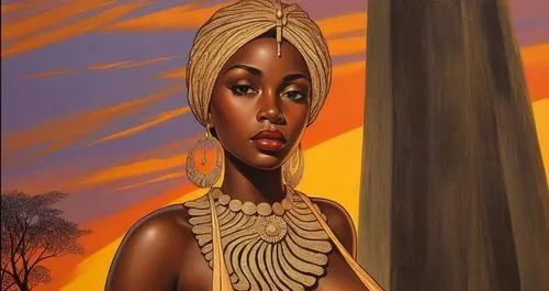 african woman,african art,african american woman,nzinga,african culture,africana,kemet,oshun,nubia,nubian,braid african,africaine,ancient egyptian girl,beautiful african american women,byanyima,maliana,afrikan,asherah,nigeria woman,oil painting on canvas,Illustration,Realistic Fantasy,Realistic Fantasy 21