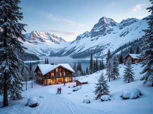 emerald lake,christmas landscape,snowy landscape,winter landscape,winter village,winter house,the cabin in the mountains,snow landscape,mountain hut,mountain huts,lake louise,log cabin,snow house,winter background,house in mountains,canadian rockies,winter wonderland,alpine village,house in the mountains,winter magic