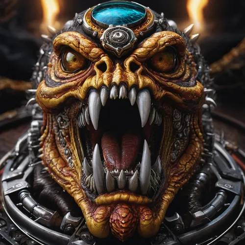 warlord,emperor snake,wyrm,barong,chinese dragon,fractalius,paysandisia archon,black dragon,three eyed monster,one eye monster,snarling,head plate,snake's head,barongsai,painted dragon,golden dragon,the emperor's mustache,raider,emperor,poseidon god face,Photography,General,Natural