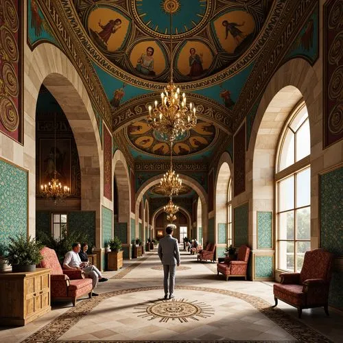 royal interior,entrance hall,foyer,lobby,ornate room,ballroom,hotel hall,crown palace,grand hotel europe,emirates palace hotel,hotel lobby,dragon palace hotel,kempinski,hotel de cluny,gournay,casa fuster hotel,the cairo,grand hotel,amanresorts,opulently