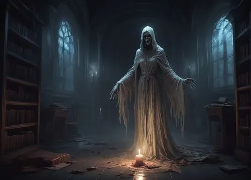 conjuration,haunted cathedral,spellcasting,sorceresses,priestess,ravenloft,sorceress,witchfinder,shadowgate,ghostley,prioress,conjurer,invoking,librarian,sorcerous,prospal,candlemaker,vestal,dark art,crone,Conceptual Art,Fantasy,Fantasy 01