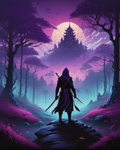 purple wallpaper,purple landscape,nightstalker,purple background,wall,dusk background,Illustration,Realistic Fantasy,Realistic Fantasy 25