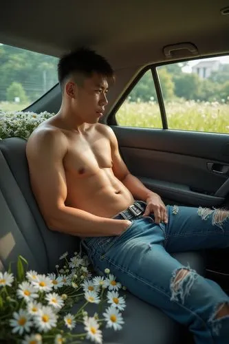 planted car,car model,in car,convertible,flower car,seatbelt