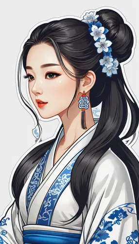 hanbok,ao dai,wuchang,korean culture,oriental princess,jasmine blossom,oriental longhair,oriental girl,hwachae,jasmine flower,mulan,white blossom,korean history,plum blossom,spring festival,jasmine,xizhi,shuanghuan noble,songpyeon,oriental,Unique,Design,Sticker