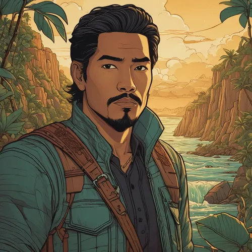 bodhi,lando,cg artwork,vector illustration,cholado,game illustration,portrait background,adventurer,vector art,guevara,indiana jones,sumatran,san juan,el dorado,desert background,mountain guide,athos,che,vector graphic,farmer in the woods,Illustration,Japanese style,Japanese Style 15