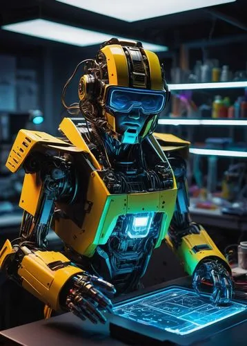 bumblebee,minibot,dewalt,digital compositing,robotics,tau,mech,man with a computer,cybernetics,transformer,electro,industrial robot,neon human resources,bot,cyber,kryptarum-the bumble bee,stud yellow,kraft,automation,3d figure,Conceptual Art,Oil color,Oil Color 06