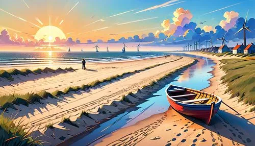 boat landscape,beach landscape,coastal landscape,world digital painting,landscape background,dutch landscape,seaside country,sea landscape,background vector,fishing boats,an island far away landscape,coast sunset,futuristic landscape,eventide,boat on sea,sunburst background,fantasy landscape,beach scenery,sailboats,boats,Anime,Anime,Cartoon