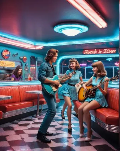 retro diner,roadhouse,ufo interior,spaceland,riverdale,cinerama,lachapelle,nighthawks,drive in restaurant,jukebox,soda shop,spaceship interior,diner,retro music,diners,realjukebox,streamliners,retro women,seventies,jukeboxes,Illustration,Realistic Fantasy,Realistic Fantasy 27