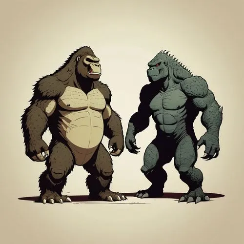 warrior and orc,anthropomorphized animals,workout icons,great apes,beasts,size comparison,silverback,wrestlers,king kong,evolution,monsters,trolls,business icons,human evolution,scale lizards,game characters,dinosaur line,kong,stand models,pair of dumbbells,Illustration,Children,Children 04