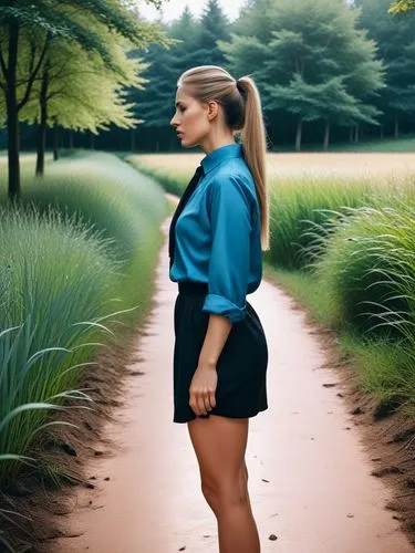 Crying woman in profile. Tears flowing heavily. Black clothes.,the  is standing on a path between the fields,girl walking away,cibulkova,greenscreen,shailene,topanga,woman walking