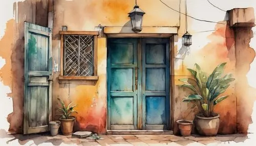 sicily window,watercolor shops,watercolor tea shop,watercolor background,watercolor painting,watercolor cafe,Illustration,Paper based,Paper Based 25