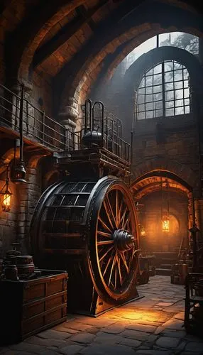 brewery boiler,cryengine,waggonfabrik,furnaces,engine room,instrumentarium,fabrik,cellar,cannon oven,theed,charcoal kiln,castle iron market,steam engine,distilleries,armories,distillery,furnace,blackburne,ironworks,locomotive roundhouse,Illustration,Abstract Fantasy,Abstract Fantasy 14