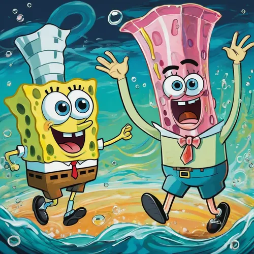 sponges,sponge bob,house of sponge bob,sponge,under sea,superfruit,water fight,celebrate,plankton,patrick's day,beach towel,high five,water balloons,marine scientists,celebration,happy faces,squids,under the sea,barnacles,towels,Conceptual Art,Oil color,Oil Color 24