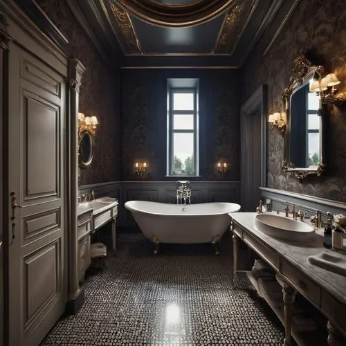 bath room,luxury bathroom,bagno,ornate room,bathroom,vanities,ensuite,brassware,toilette,chambre,bathtub,washbasin,barrooms,bath,washroom,gothic style,victorian room,washlet,banyo,hamam,Photography,General,Realistic