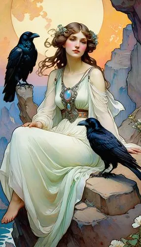 ladyhawke,harpies,mucha,hecate,etam,corvidae,Illustration,Retro,Retro 03