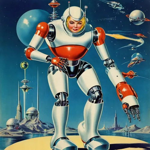 atomic age,robot in space,lunar prospector,science-fiction,science fiction,cybernetics,spacesuit,robots,aquanaut,spacefill,robot icon,sci fi,general atomics,space-suit,space tourism,scifi,vintage illustration,robot,mecha,minibot,Conceptual Art,Sci-Fi,Sci-Fi 29