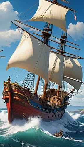 galleon ship,caravel,trireme,sloop-of-war,full-rigged ship,galleon,barquentine,manila galleon,mayflower,sail ship,steam frigate,sea sailing ship,east indiaman,victory ship,ship replica,pirate ship,frigate,friendship sloop,tallship,inflation of sail,Photography,General,Realistic