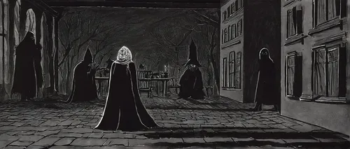 nuns,the nun,monks,medieval street,dance of death,haunted cathedral,witches,procession,witch house,benedictine,the abbot of olib,clergy,the pied piper of hamelin,the cobbled streets,pilgrims,nun,grimm reaper,hamelin,grim reaper,the witch,Illustration,Black and White,Black and White 22