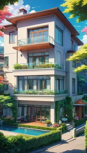 sky apartment,townhome,apartment complex,beautiful home,modern house,an apartment,Illustration,Japanese style,Japanese Style 03