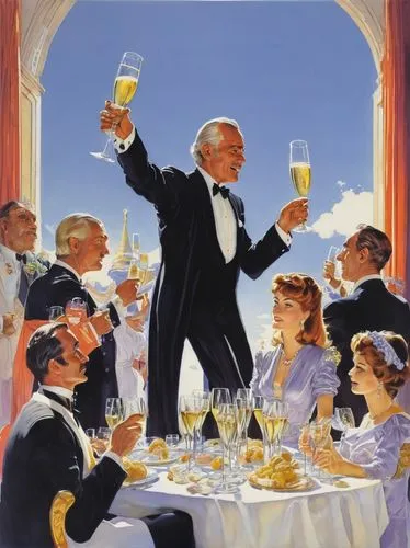 champagne reception,stemware,headwaiter,leyendecker,teetotalism,waiter,Conceptual Art,Fantasy,Fantasy 04